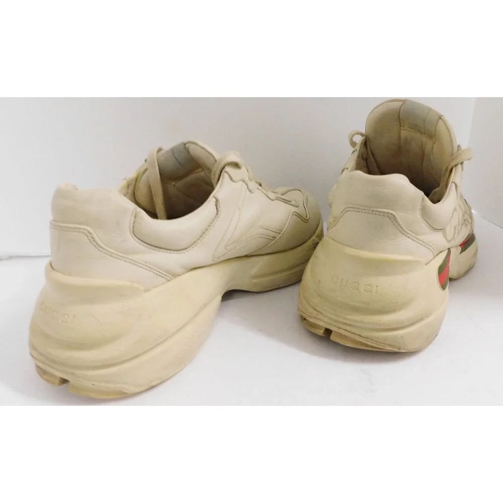 Gucci Rhyton Ivory Leather Logo Sneaker Men's Athletic Shoes 500877 sz 7.5